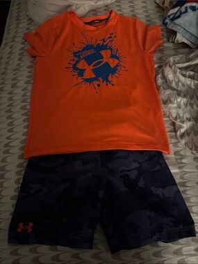 Under Armour Orange Tee with Blue Splash Logo